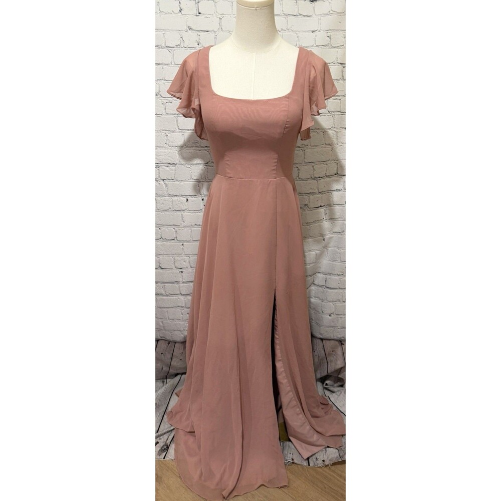 Azazie Bondi Dusty Rose Chiffon Bridesmaid Dress Gown Party Prom Size 2